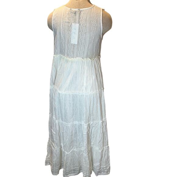 Chaudry KC Maxi Dress White Gypsy Bohemian Wedding Crochet Tiered Size Small NWT - Picture 2 of 7